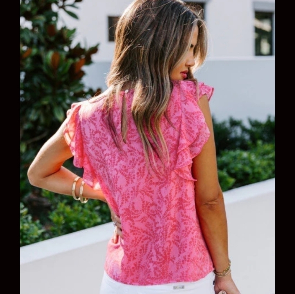 NWOT Pink Ruffled Sleeve Top Size  XLARGE - Picture 6 of 11